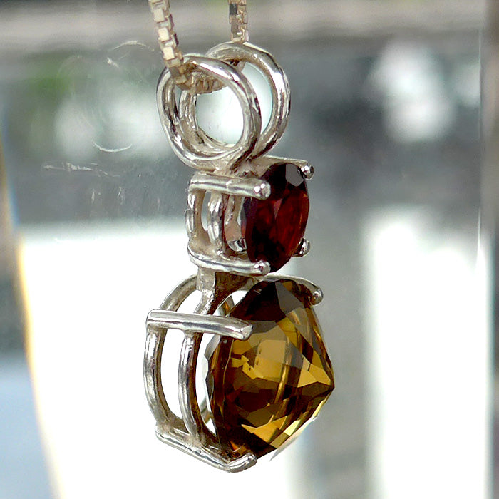Citrine Mini Radiant Heart with Round Rich Red Garnet Crown