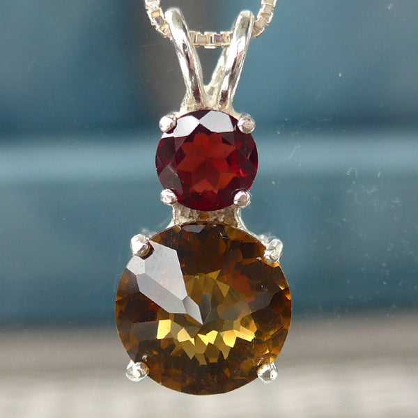 Citrine Mini Radiant Heart with Round Rich Red Garnet Crown