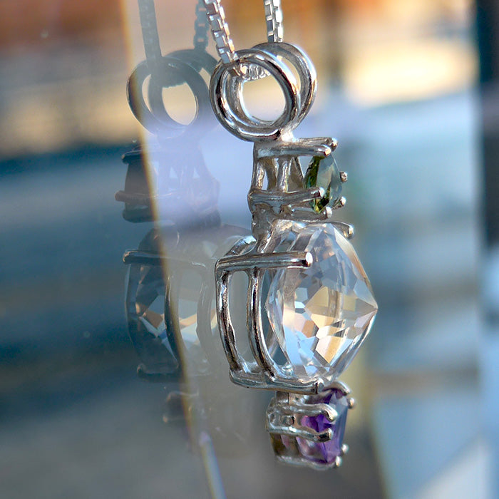 Clear Quartz Mini Radiant Heart with Trillion Amethyst and Moldavite