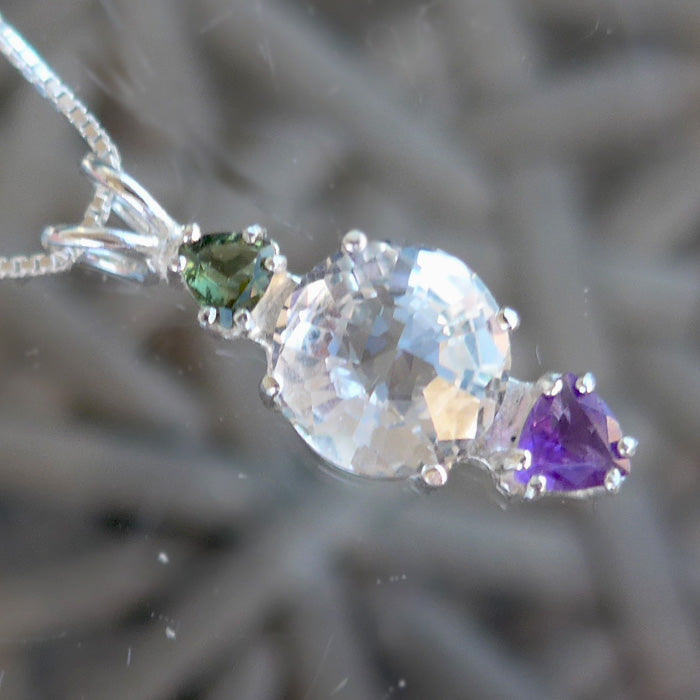 Clear Quartz Mini Radiant Heart with Trillion Amethyst and Moldavite