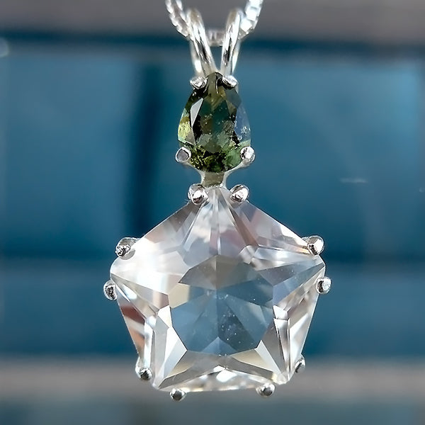 Clear Quartz Star of Venus with Teardrop Moldavite Crown