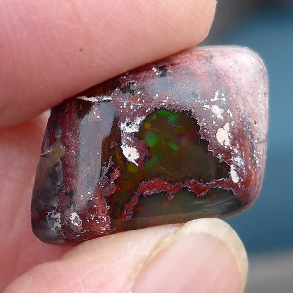 Double Portal Green Orange Mexican Fire Opal Cabochon