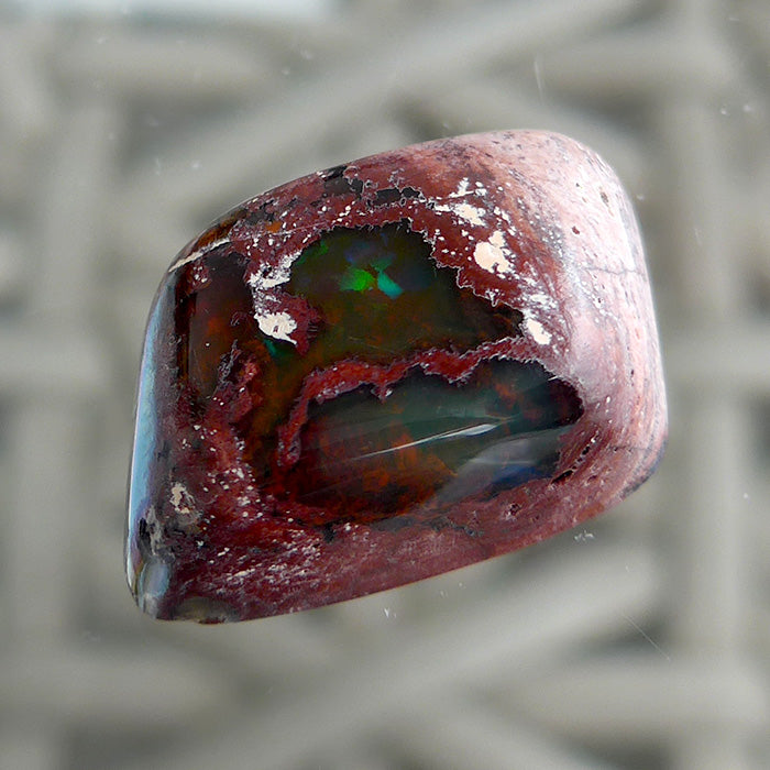 Double Portal Green Orange Mexican Fire Opal Cabochon