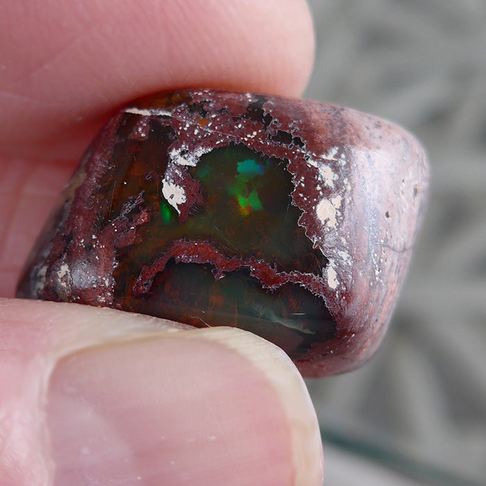 Double Portal Green Orange Mexican Fire Opal Cabochon