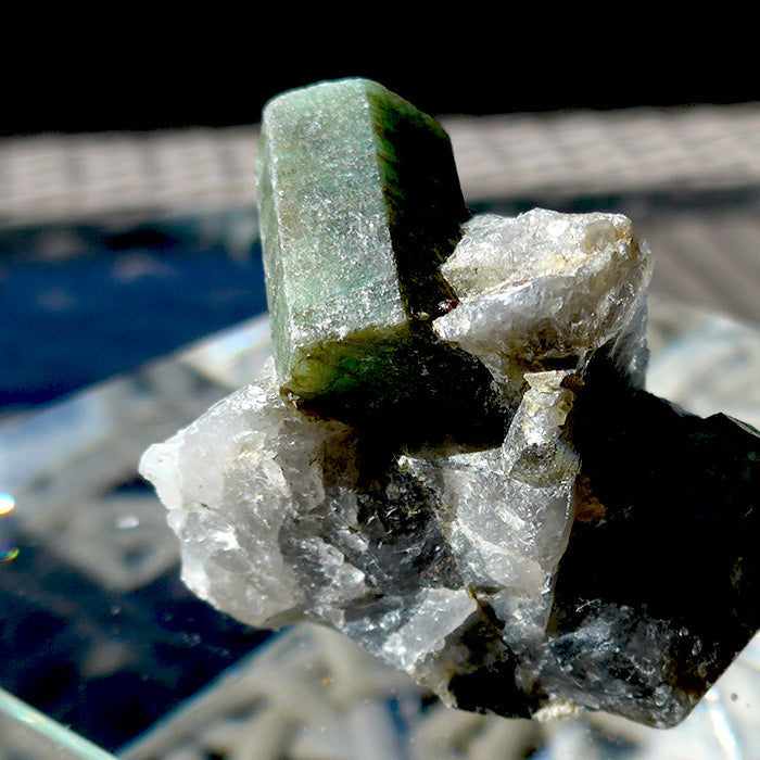 Emerald Rods in Heavy Metal and Quartz Matrix