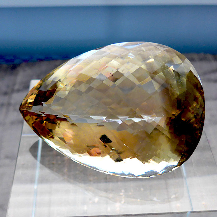 Massive Citrine Checkerboard Faceted Pear Shaped Gemstone