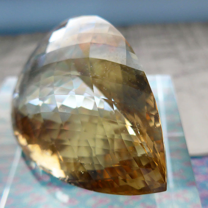 Massive Citrine Checkerboard Faceted Pear Shaped Gemstone