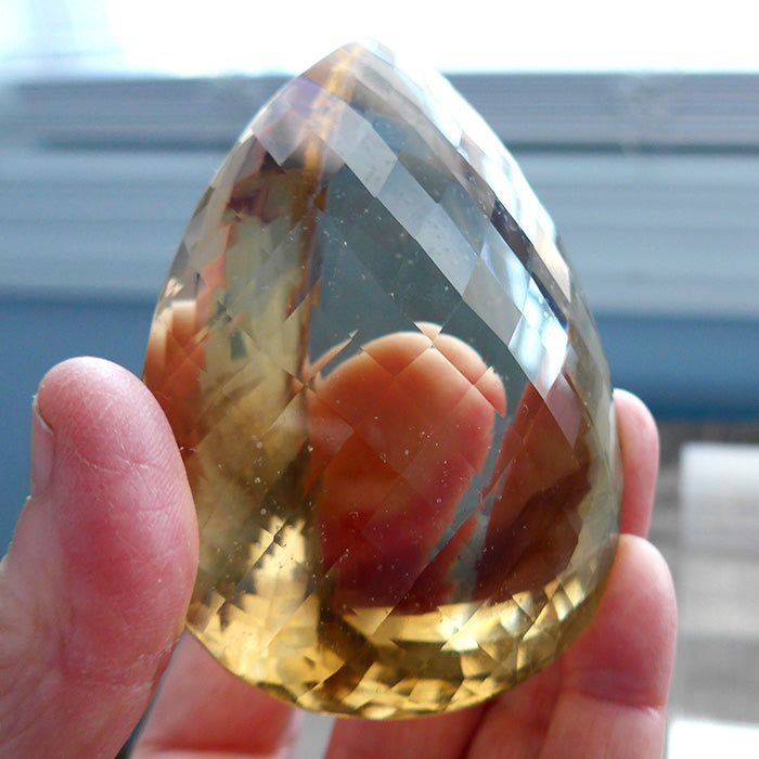 Massive Citrine Checkerboard Faceted Pear Shaped Gemstone