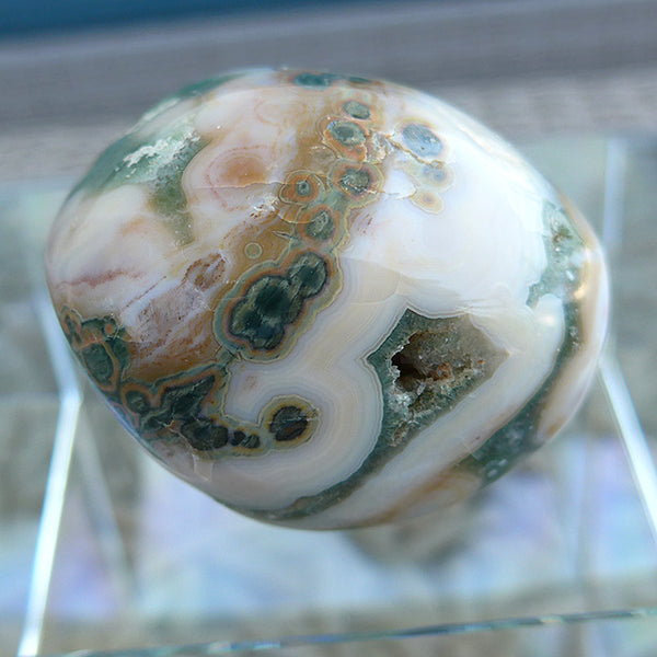 Green Banded Ocean Jasper Egg with Druzy Windows