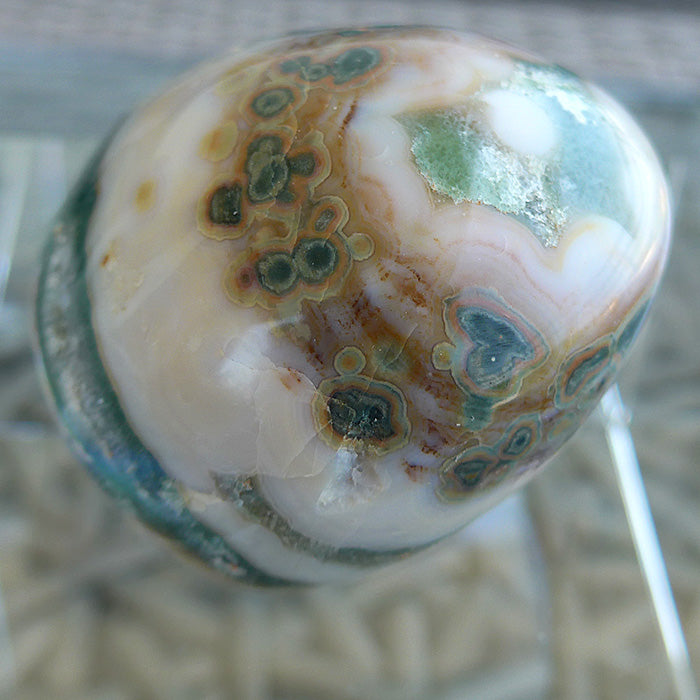 Green Banded Ocean Jasper Egg with Druzy Windows