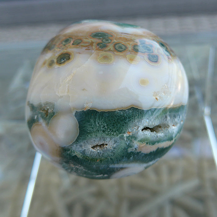 Green Banded Ocean Jasper Egg with Druzy Windows