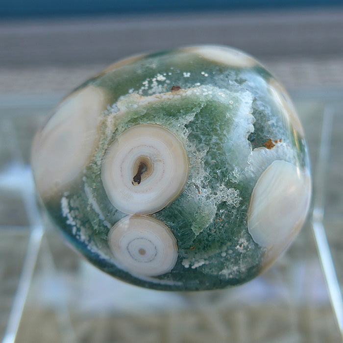 Green Banded Ocean Jasper Egg with Druzy Windows