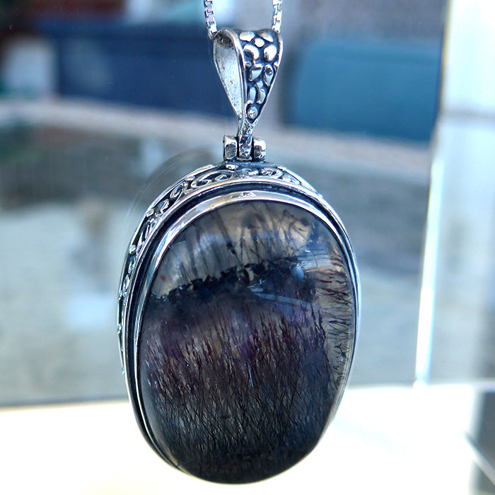 Large Oval Espiritu Santo Rutilated Amethyst Pendant