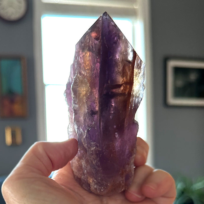 Large Semi Polished Rainbow Ametrine Wand with Massage Tip by Lawrence Stoller