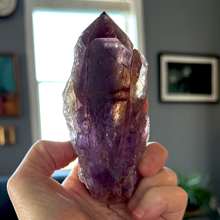 Large Semi Polished Rainbow Ametrine Wand with Massage Tip by Lawrence Stoller