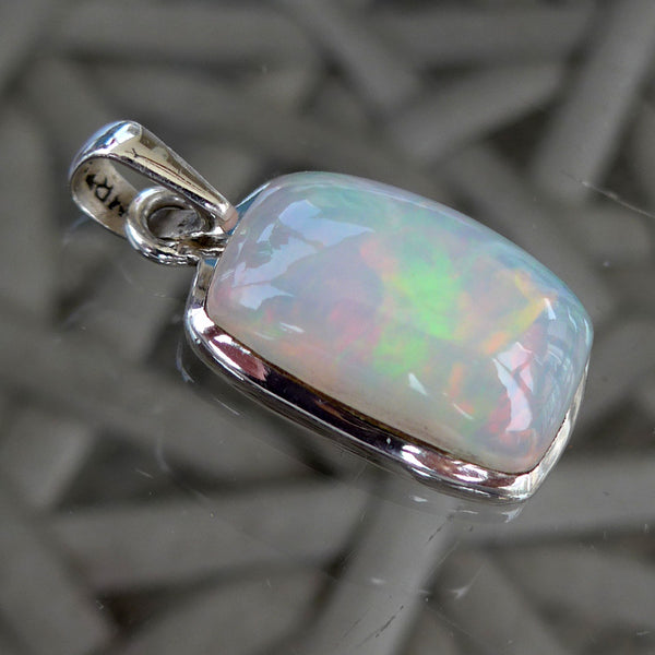 Lovely Flashing Ethiopian Opal Rectangular Cabochon Pendant