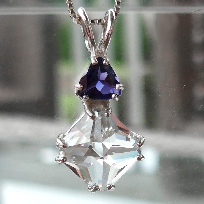 Clear Quartz Mini Magician with Deep Blue Iolite Trillion Crown