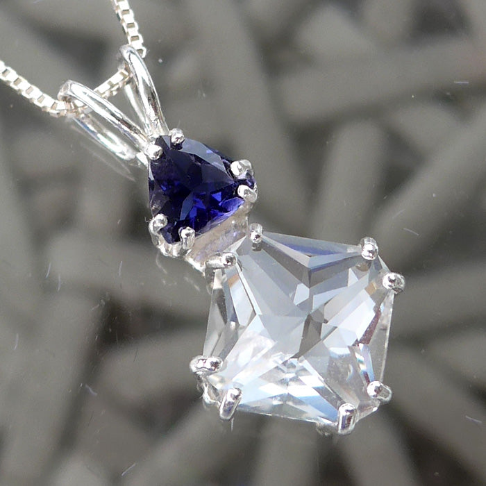 Clear Quartz Mini Magician with Deep Blue Iolite Trillion Crown