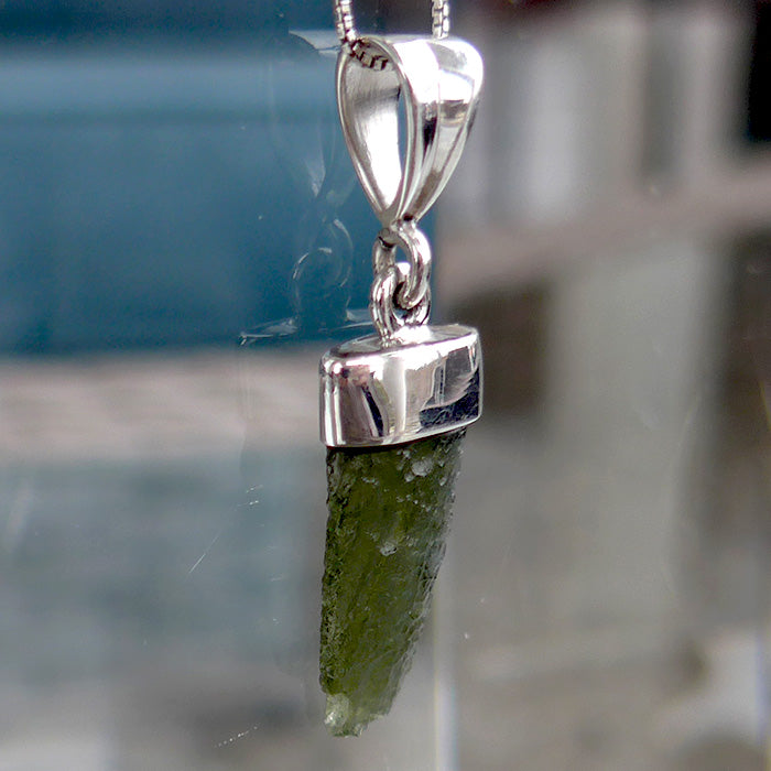 Capped Sterling Silver Moldavite Amulet