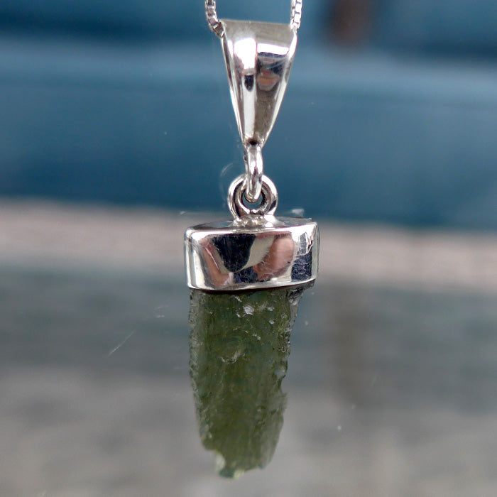 Capped Sterling Silver Moldavite Amulet