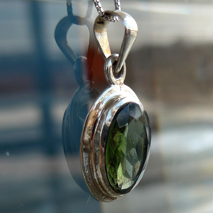 Polished Oval Faceted Moldavite Pendant