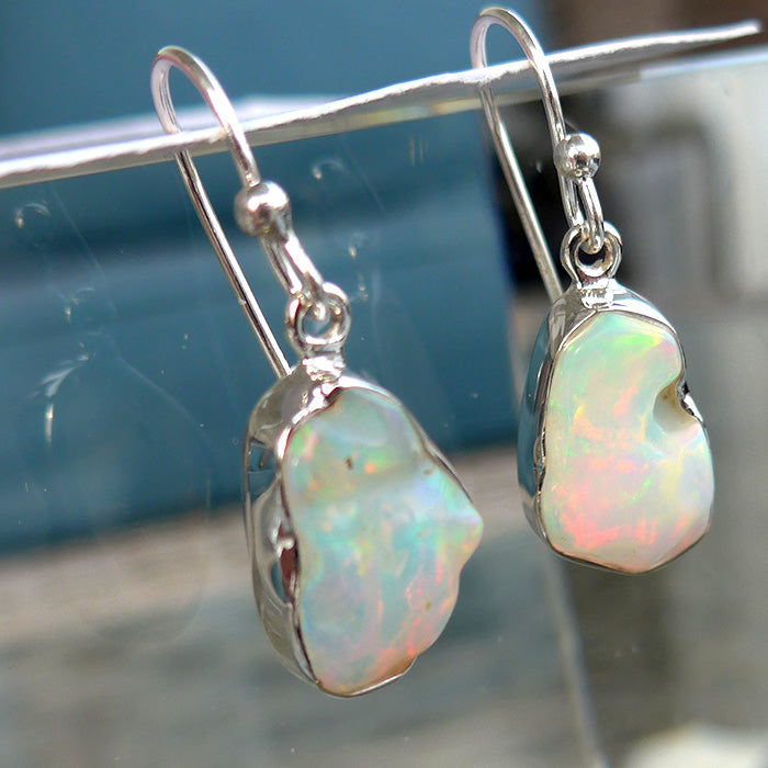 Organic Curved Opal Hanging Earrings