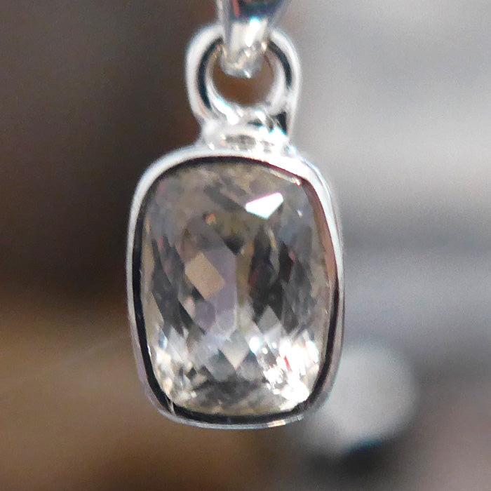 Gemstone Phenacite Squared Round Petite Pendant