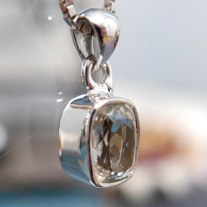 Gemstone Phenacite Squared Round Petite Pendant