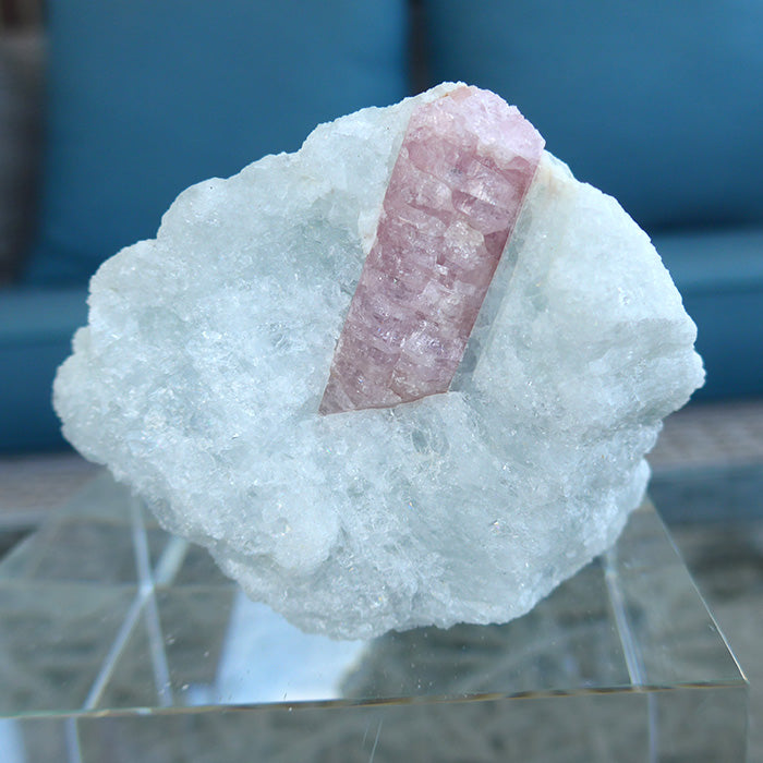 Pink Tourmaline in Aquamarine Blue Matrix