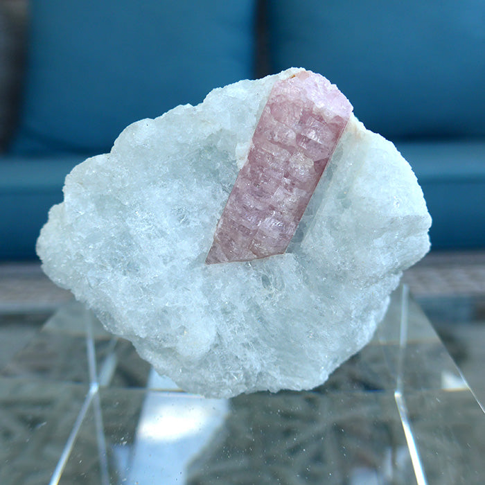 Pink Tourmaline in Aquamarine Blue Matrix