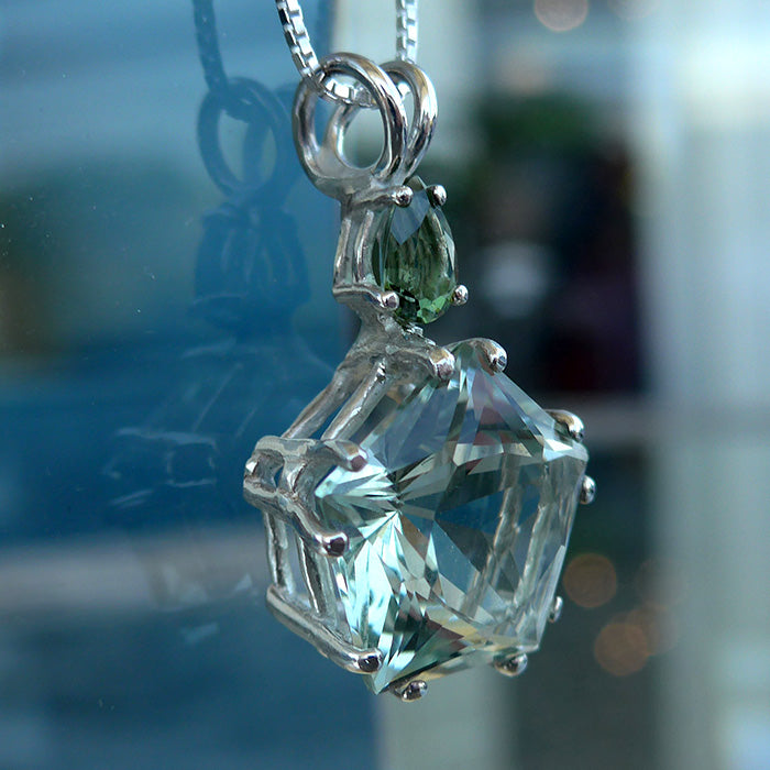Prasiolite Star of Venus Pendant with Moldavite Crown