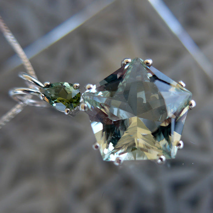 Prasiolite Star of Venus Pendant with Moldavite Crown