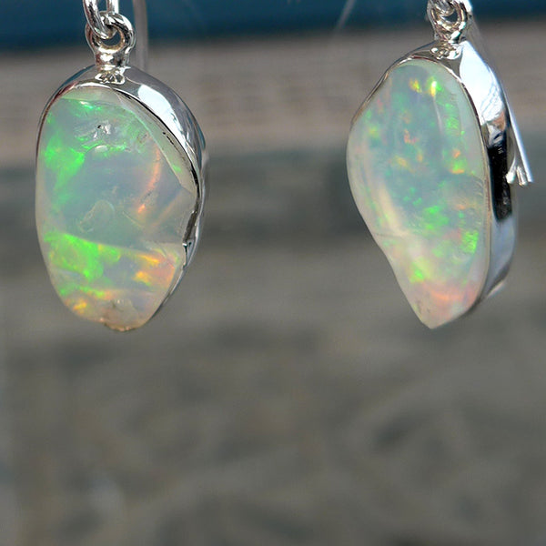 Rainbow Fire Opal Hanging Earrings