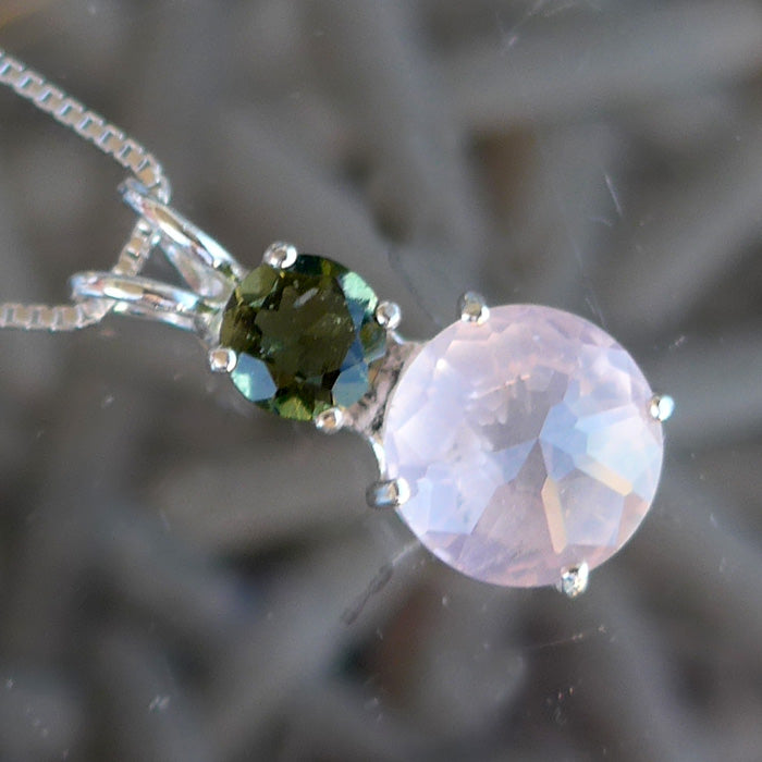 Rose Quartz Mini Radiant Heart with Round Moldavite