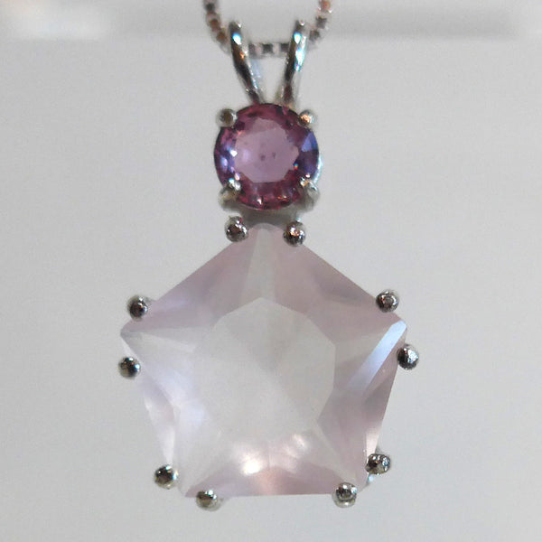 Rose Quartz Star of Venus with Purple Sapphire Crown