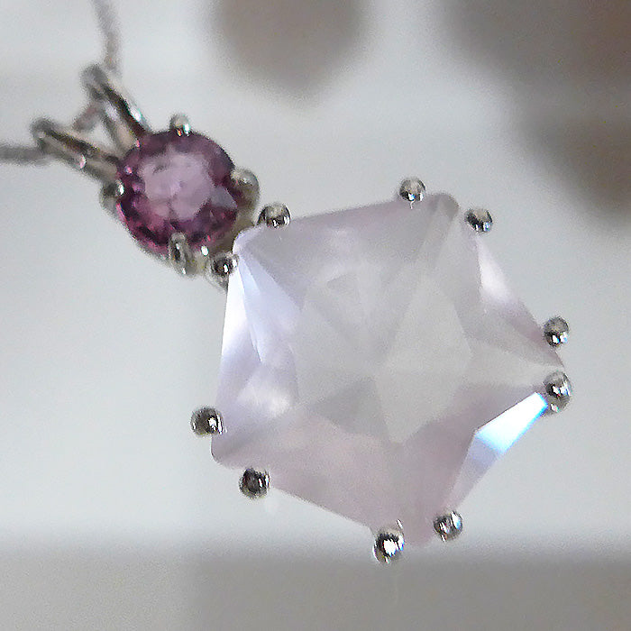 Rose Quartz Star of Venus with Purple Sapphire Crown