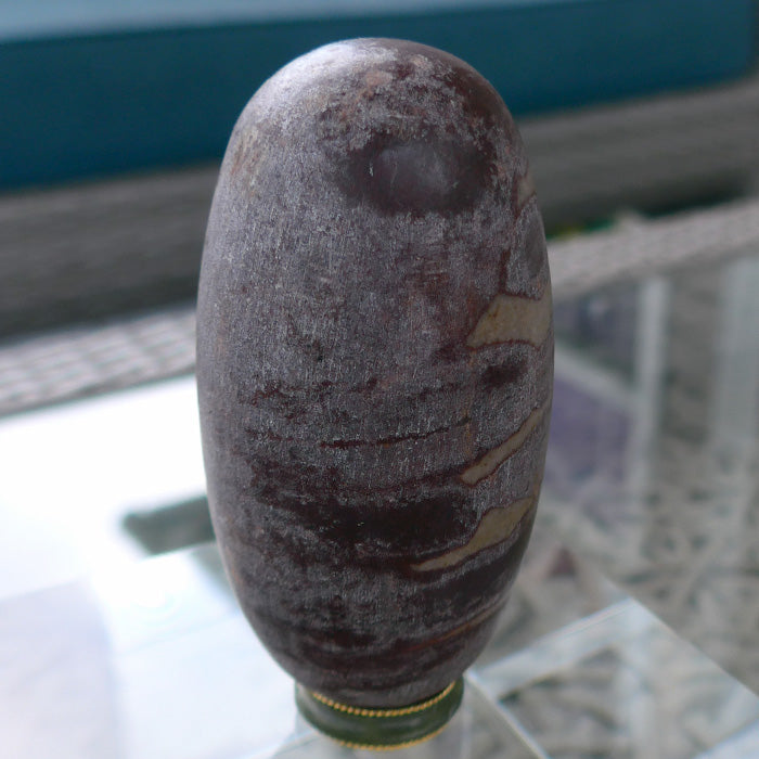 Striped Shiva Lingam with Jade Ring Stand