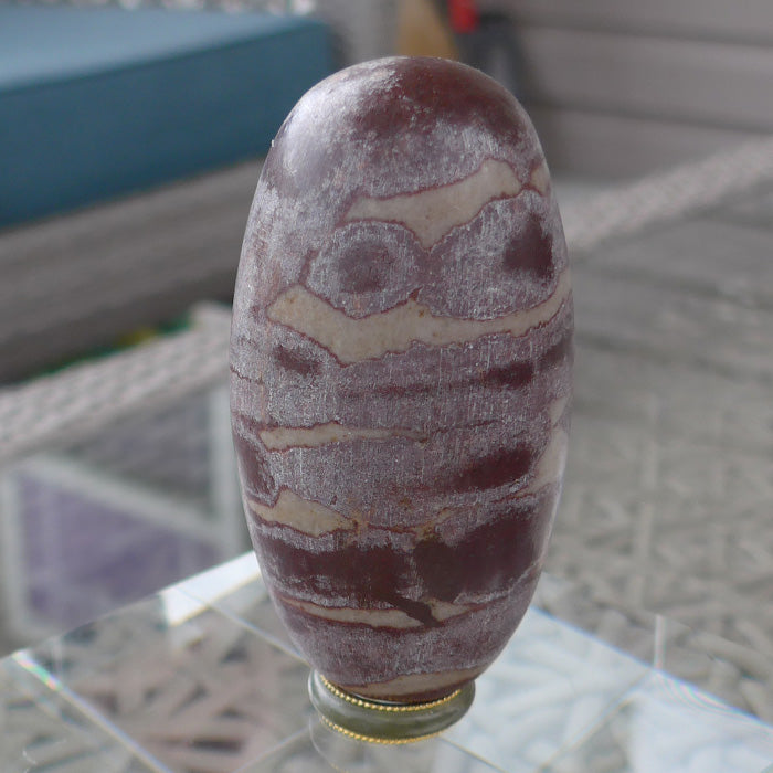 Striped Shiva Lingam with Jade Ring Stand