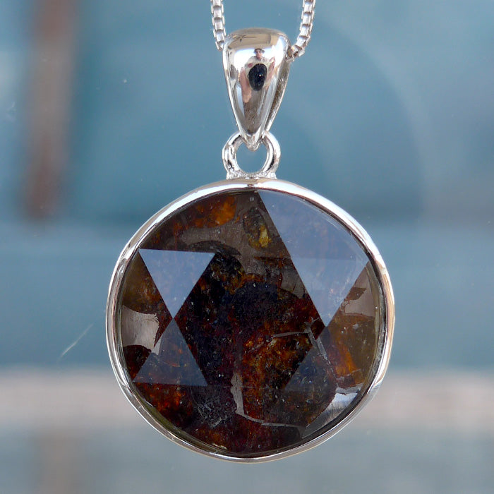 Round Pallasite Pendant with Star of David Faceting
