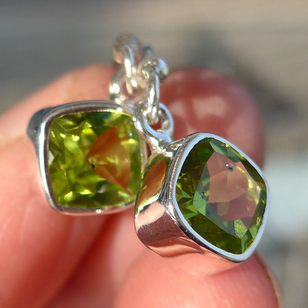 Square Peridot Hanging Earrings