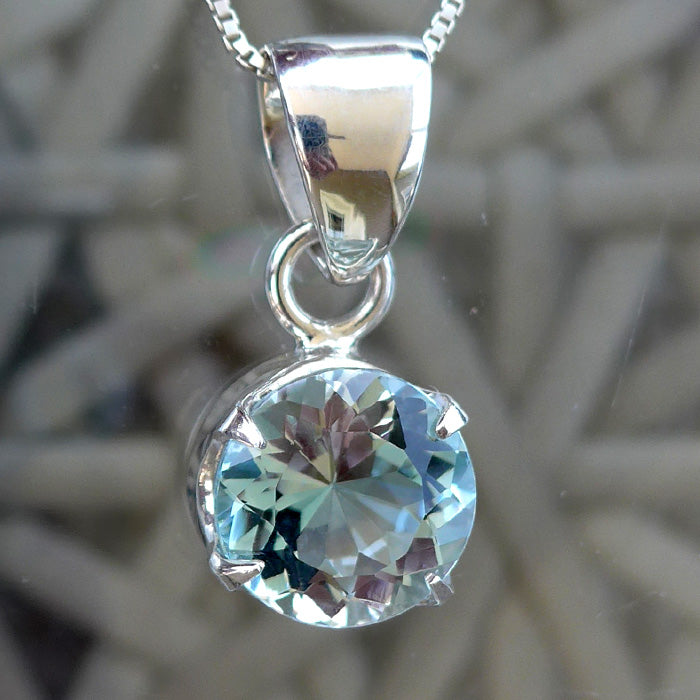 Untreated Faceted Round Blue Topaz Gemstone Pendant