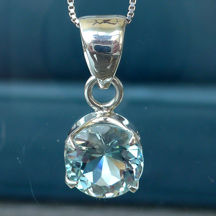 Untreated Faceted Round Blue Topaz Gemstone Pendant