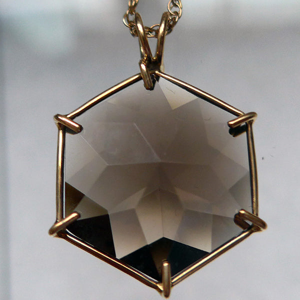 Smoky Quartz 14 kt Gold Flower of Life Pendant