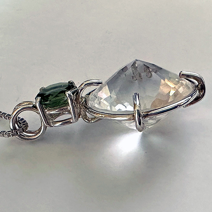 Clear Quartz Radiant Heart Pendant with Moldavite