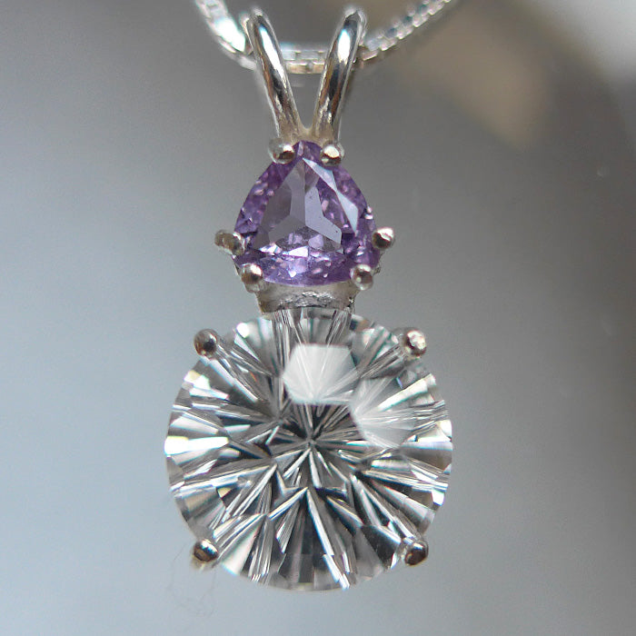 Clear Quartz Super Nova Pendant with Trillion Rose de France Amethyst Crown
