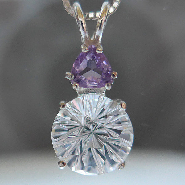 Clear Quartz Super Nova Pendant with Trillion Rose de France Amethyst Crown