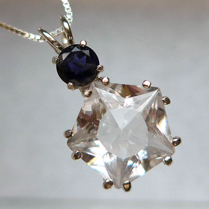 Clear Quartz Star of Venus with Round Iolite Crown