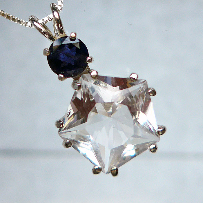 Clear Quartz Star of Venus with Round Iolite Crown
