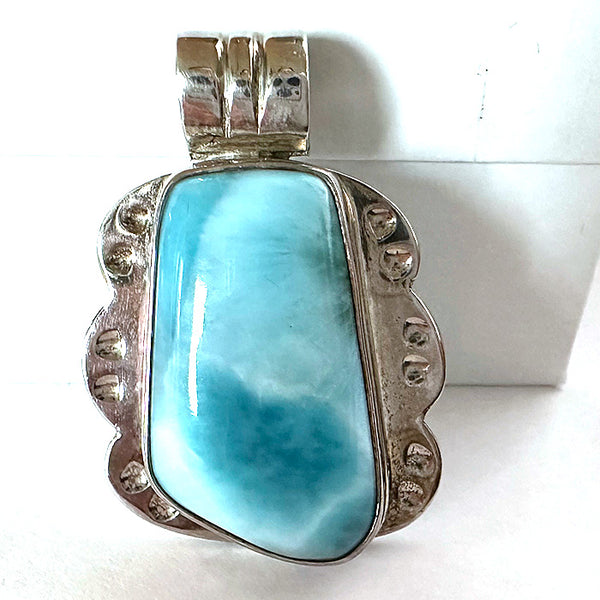 Beautiful Larimar Pendant in Silver Filigree Setting