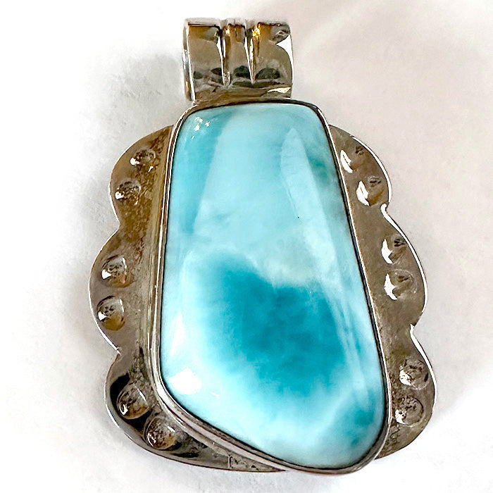 Beautiful Larimar Pendant in Silver Filigree Setting